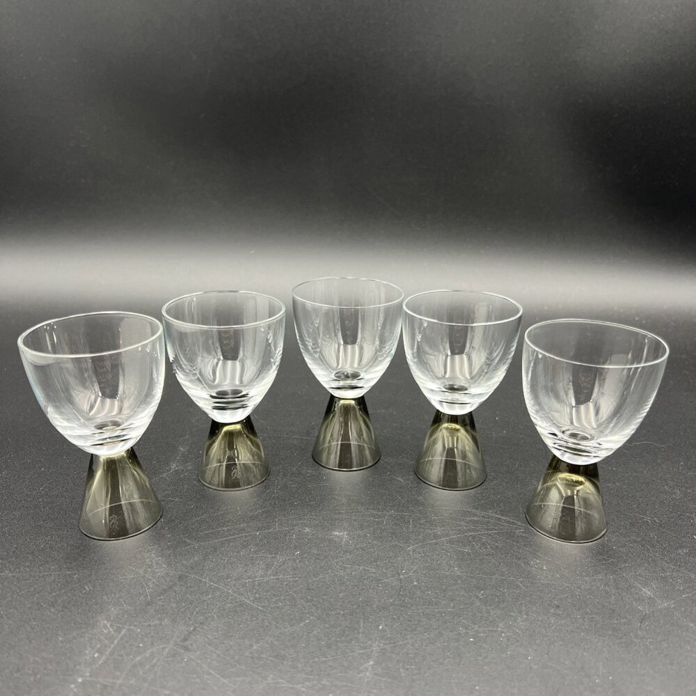 MCM Rosenthal Crystal Fortuna Smoke Stem Cordial Glasses, Set of 5, 3.25" Tall